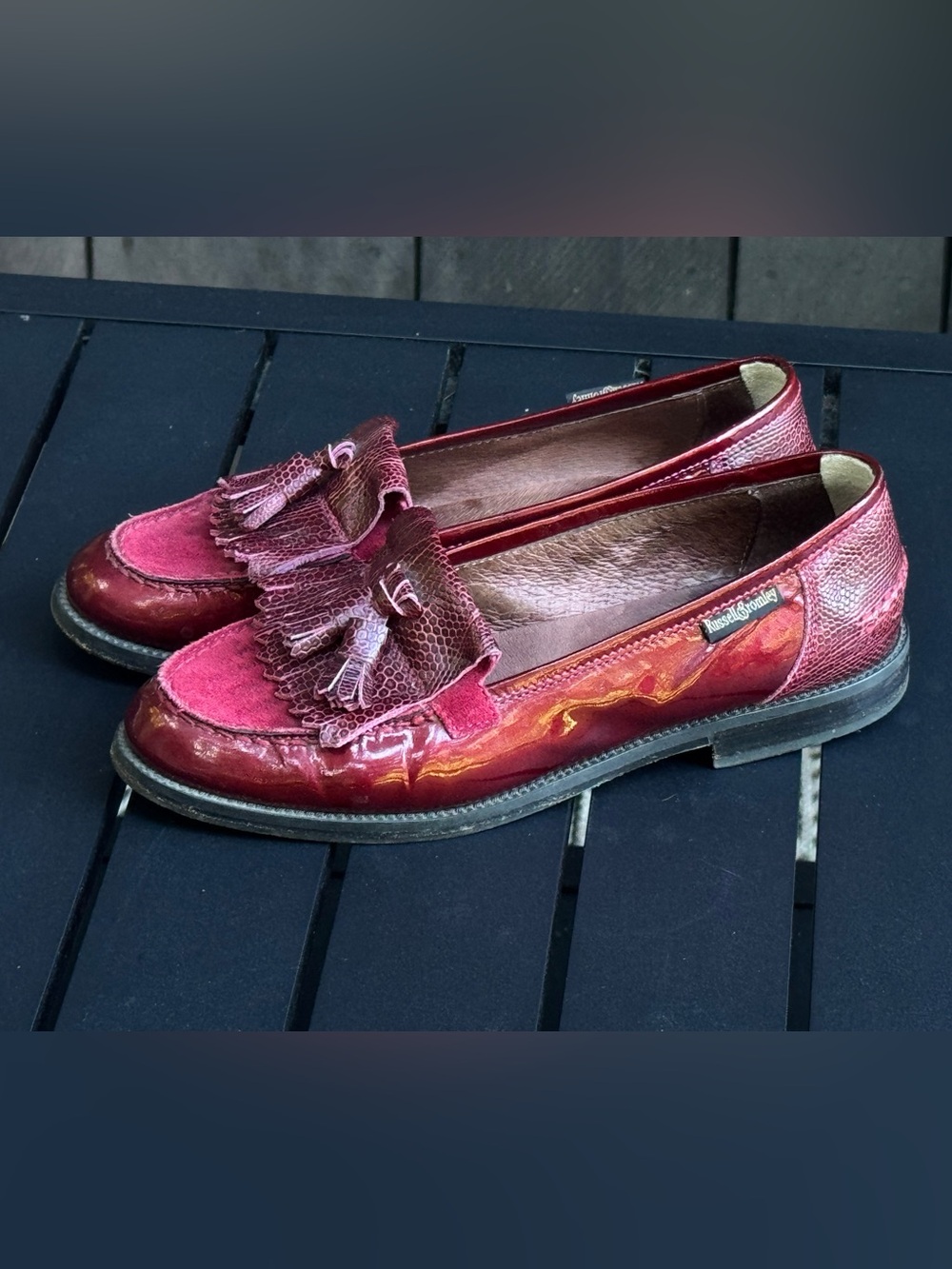 Russel & Bromley Burgundy Red Tassel Loafers Leather, Patent leather, Suede 38 8